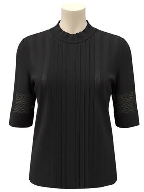 EMILIO PUCCI BLACK PLEATED THREE QUARTER SLEEVED KNIT SWEATER WITH MESH DETAILED